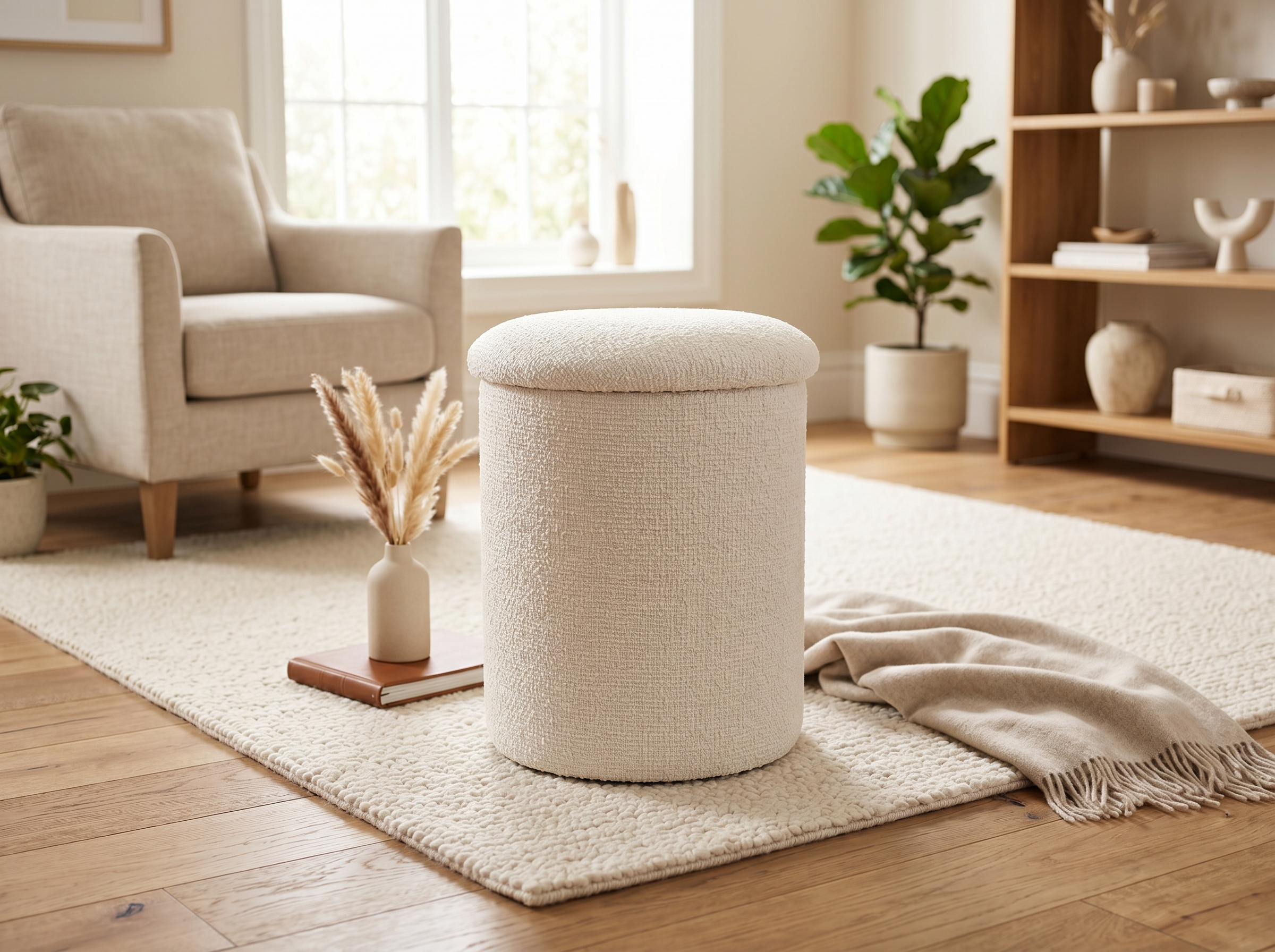 Schlafzimmer-Pouf Sitzpouf Weiss